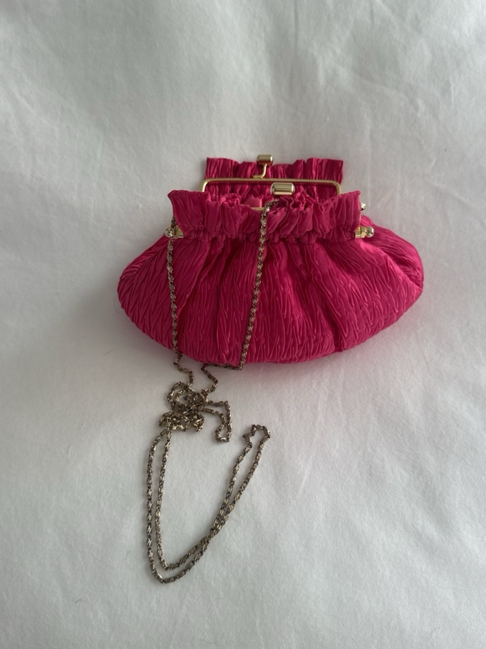 Pink Ruched Evening Clutch with Chain Strap